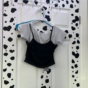 ROMWE layered black and white crop top